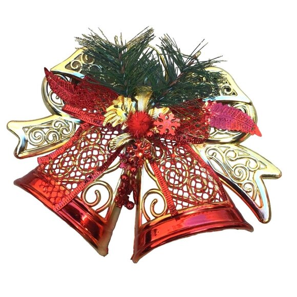 SET OF 2- 6" GOLD BELLS CHRISTMAS TREE ORNAMENTS - Picture 2 of 7